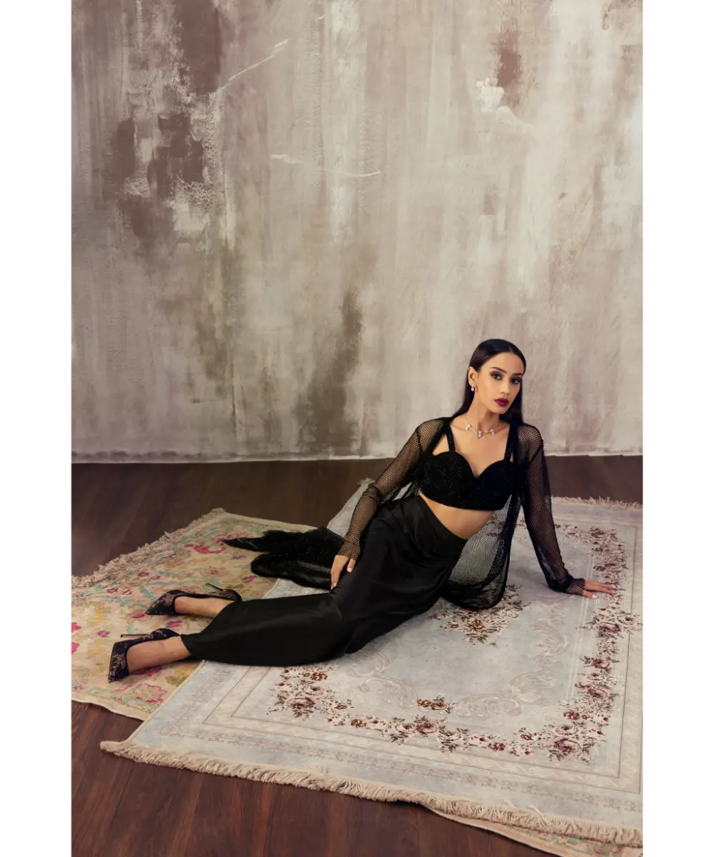 JIGAR MALI - Black Drape Dhoti Skirt & Jacket Set